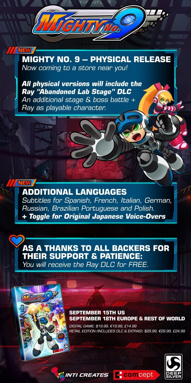 Выход Mighty No. 9 от создателя Mega Man откладывается до сентября - Изображение 1 Выход Mighty No. 9 от создателя Mega Man откладывается до сентября - Изображение 1