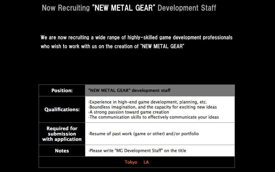 Назло всем: Konami ищет сотрудников для новой Metal Gear - Изображение 2 Назло всем: Konami ищет сотрудников для новой Metal Gear - Изображение 2